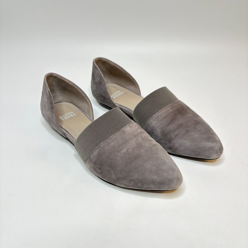 EILEEN FISHER Hilly Gray Suede Dressy Flats Womens Size 6.5